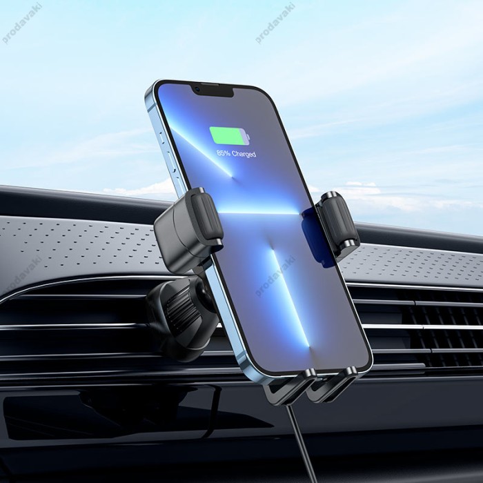 Автомобільний тримач із бездротовою зарядкою Hoco HW1 Pro wireless fast charge (air outlet) Black